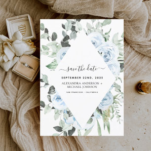 Dusty Blue Floral Save the Date Greenery Invitation