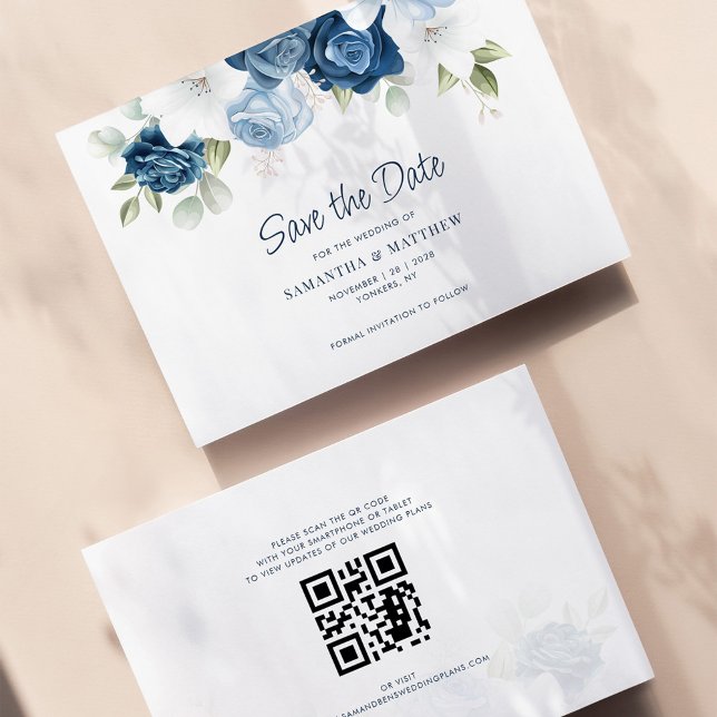 Dusty Blue Floral Save the Date QR Code (Creator Uploaded)