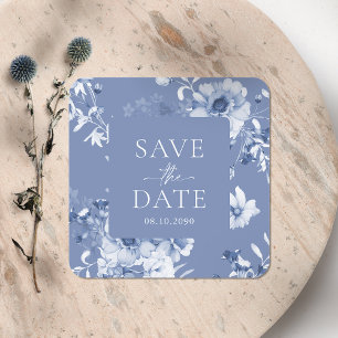 Dusty Blue Floral "Save the Date" Sticker