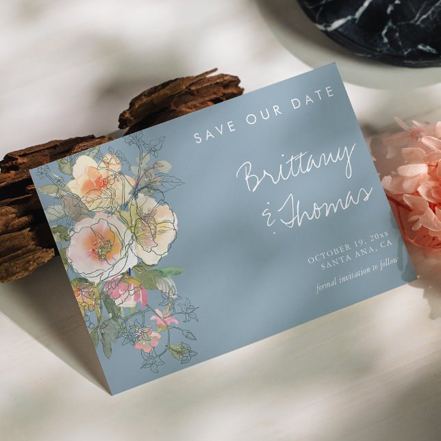 Dusty Blue Floral Save the Date – Watercolor Invitation (Dusty Blue Floral Save the Date – Watercolor Invitation)
