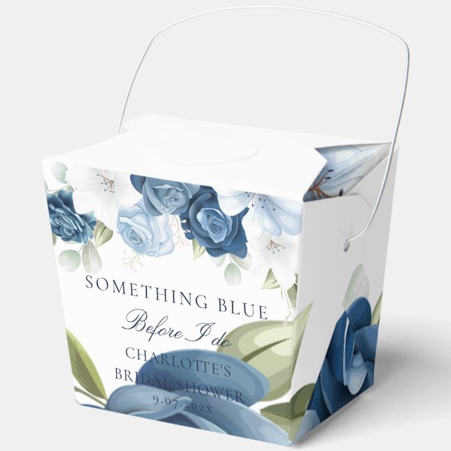 Dusty Blue Floral Script Bridal Shower Favour Box (Front)