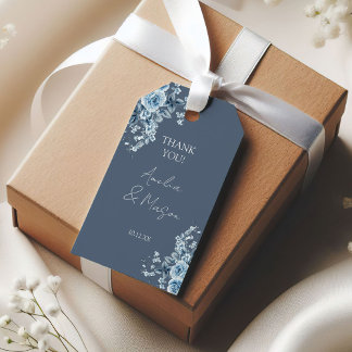 Dusty Blue Floral Script Wedding Gift Tags