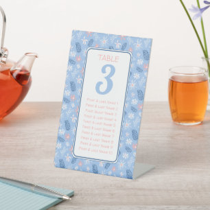 Dusty blue floral seating chart table # pedestal sign