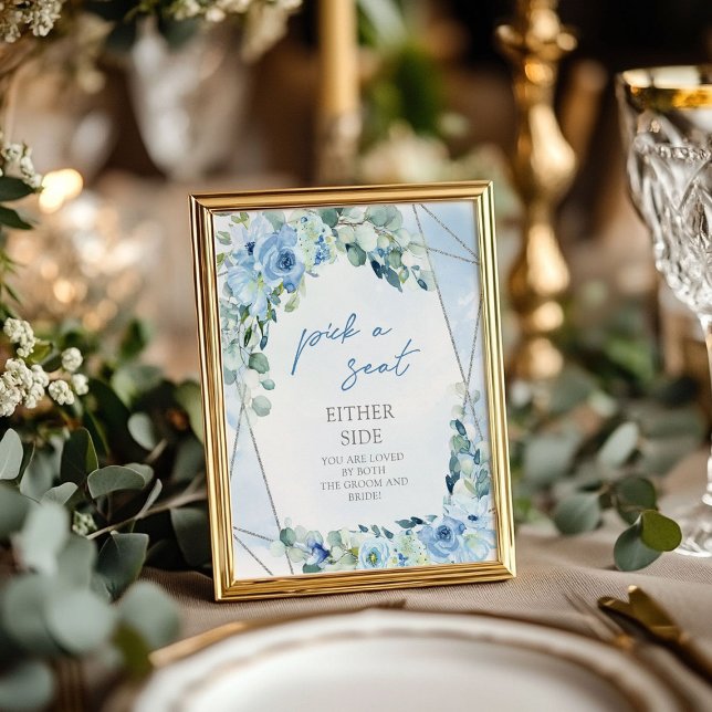 Dusty Blue floral silver Pick a Seat Either Side Poster (Dusty Blue floral silver Pick a Seat Either Side Poster)