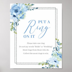 Dusty blue floral silver put a ring on it sign