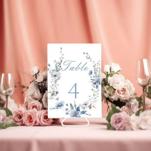 Dusty Blue Floral Something blue wedding Table Number