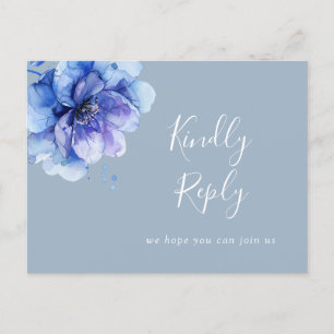 Dusty Blue Floral Song Request RSVP Postcard
