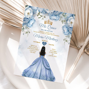 Dusty Blue Floral Spanish Princess Mis Quince Invitation