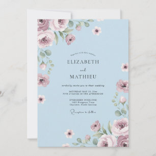 Dusty Blue Floral Sprig Wedding Invitation
