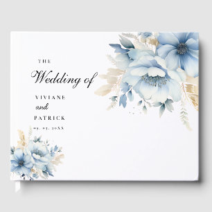 Dusty Blue Floral SPring Bloom Wedding  Guest Book