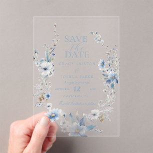 Dusty Blue Floral Spring greenery Wedding Acrylic Invitations