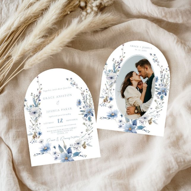 Dusty Blue Floral Spring greenery Wedding Invitation (Creator Uploaded)