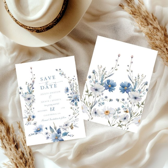 Dusty Blue Floral Spring greenery Wedding Save The Date (Creator Uploaded)