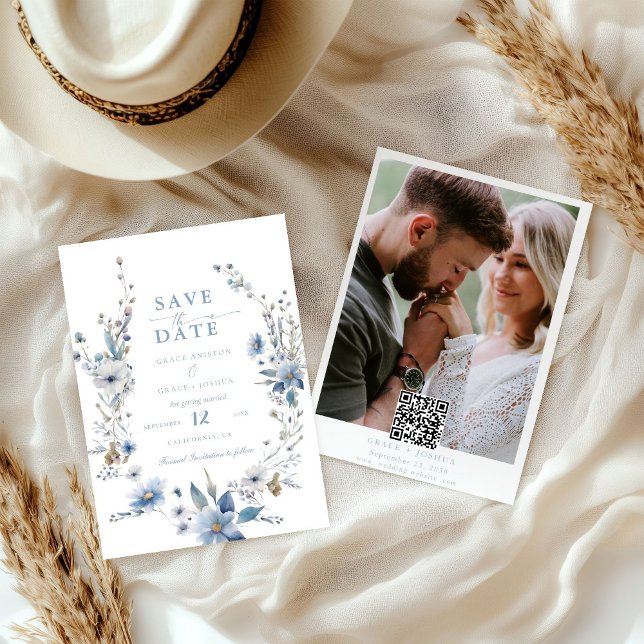 Dusty Blue Floral Spring greenery Wedding Save The Save The Date (Creator Uploaded)