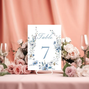 Dusty Blue Floral Spring greenery Wedding Table Number