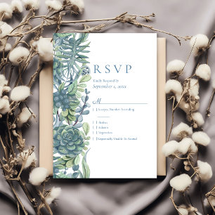 Dusty Blue Floral Succulents RSVP Wedding Card