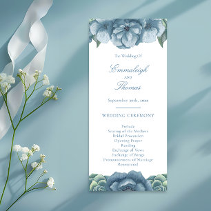 Dusty Blue Floral Succulents Wedding Programme