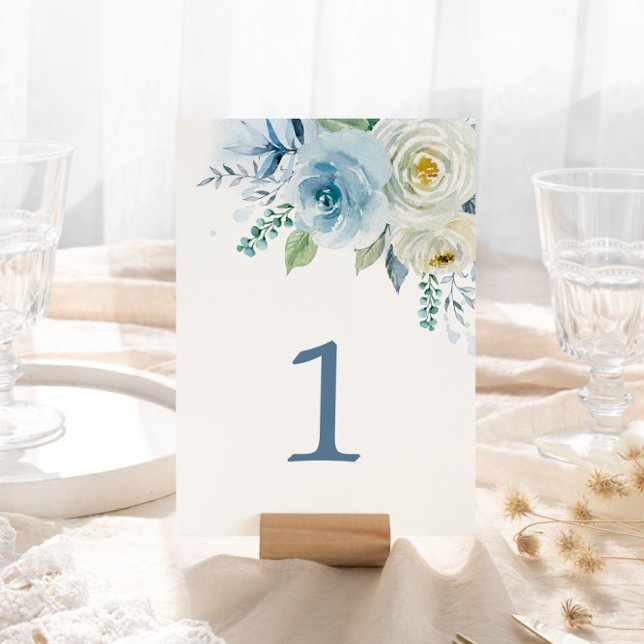 Dusty Blue Floral Table 1 Wedding Table Number (Creator Uploaded)