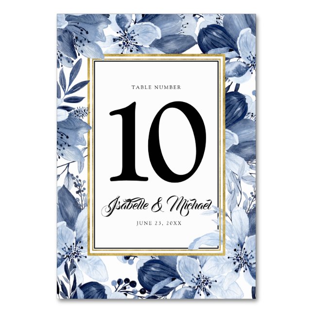 Dusty Blue Floral Table Number Card Template (Front)