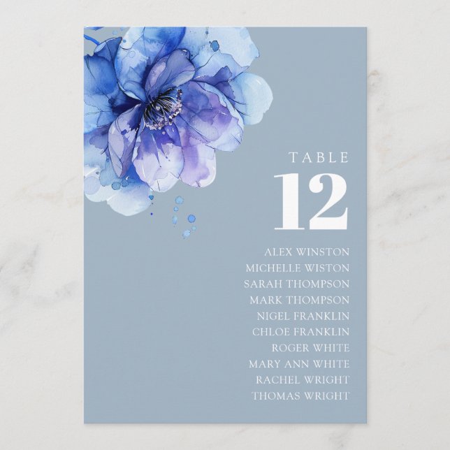 Dusty Blue Floral Table Number Seating Chart (Front)