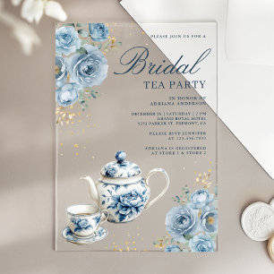 Dusty Blue Floral Tea Party Bridal Shower Acrylic Invitations