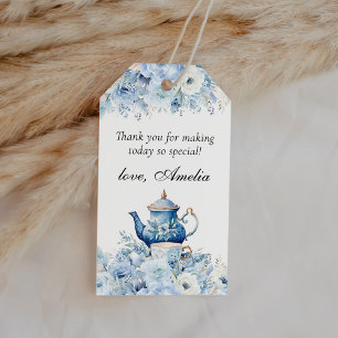 Dusty Blue Floral Tea Party Thank You Favour Gift Tags