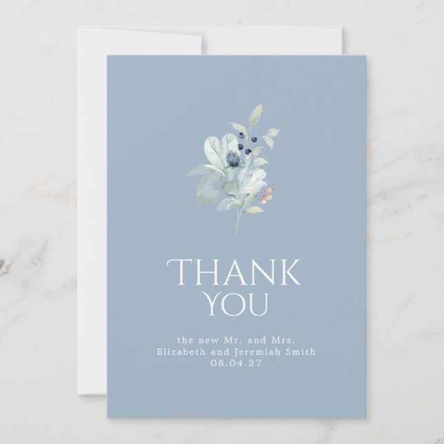 Dusty Blue Floral Thank You Card – Elegant Minimal (Front)