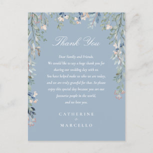 Dusty Blue Floral Thank You Wedding Place Card