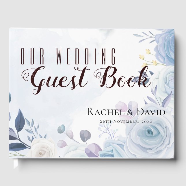 Dusty Blue Floral They Lived Happily After Wedding Guest Book (Front)