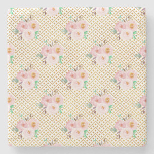 Dusty Blue Floral Ties Stone Coaster