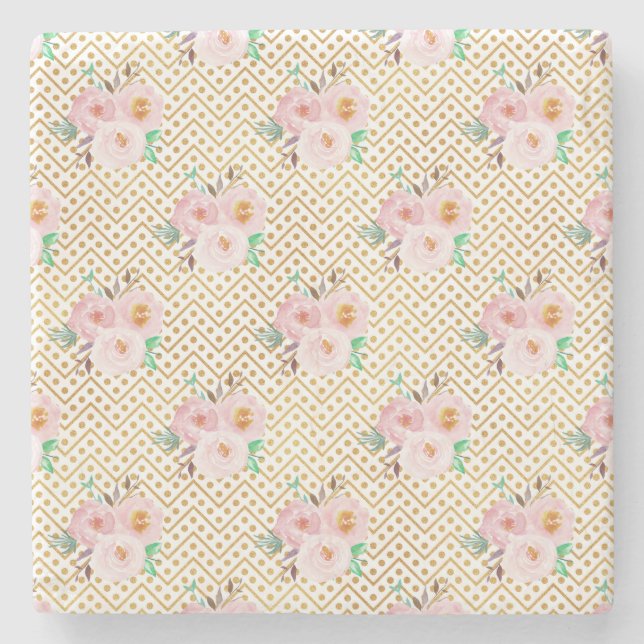 Dusty Blue Floral Ties Stone Coaster (Front)