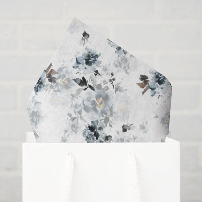 Dusty Blue Floral Tissue Paper (Gift Bag)