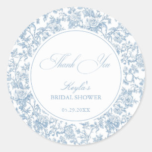 Dusty Blue Floral Toile Bridal Shower Thank You Classic Round Sticker