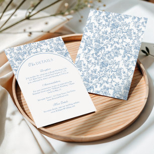 Dusty Blue Floral Toile Monogram Wedding Arch Enclosure Card