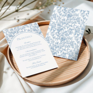 Dusty Blue Floral Toile Monogram Wedding Arch Enclosure Card