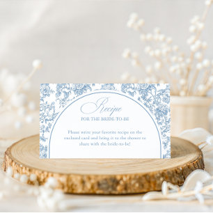 Dusty Blue Floral Toile Recipe Bridal Shower Enclosure Card