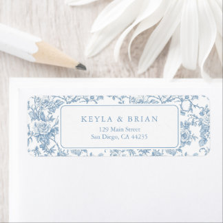 Dusty Blue Floral Toile Wedding Return Address