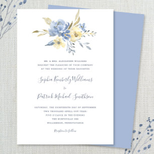 Dusty Blue Floral + traditional wording wedding Invitation