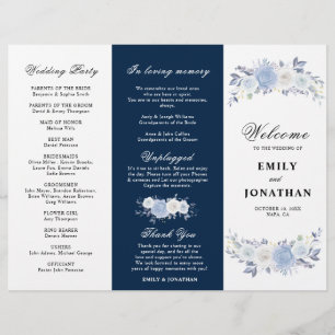 Dusty Blue Floral Tri-fold Wedding Program