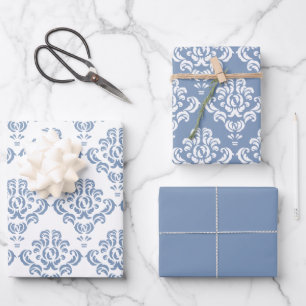 Dusty Blue Floral Vintage Seamless Damask Pattern Wrapping Paper Sheet