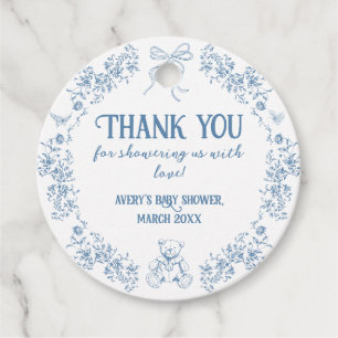 Dusty Blue Floral Vintage Teddy Bear Baby Shower Favour Tags