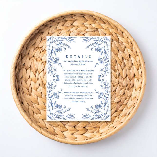 Dusty Blue Floral Vintage Wedding Enclosure Card (Creator Uploaded)