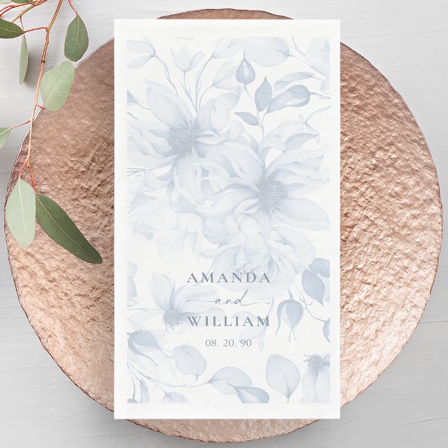 Dusty Blue Floral Watercolor Guest Towels Napkin (Creator Uploaded)