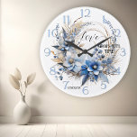 Dusty Blue Floral Watercolor Love<br><div class="desc">Wall clock featuring a watercolor illustration of flowers in dusty blue and tan. The love text has a script extension (customisable). A beautiful clock to give as a wedding present or for an anniversary,  engagement or for the romantic souls who loves flowers.</div>