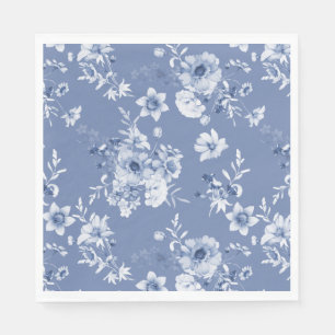 Dusty Blue Floral Watercolor  Napkin