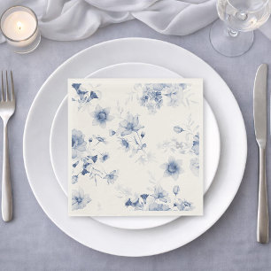 Dusty Blue Floral Watercolor  Napkin