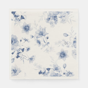 Dusty Blue Floral Watercolor Napkin