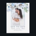 Dusty Blue Floral Watercolor Photo Save the Date Announcement Postcard<br><div class="desc">Dusty blue floral elegant photo save the date postcards</div>