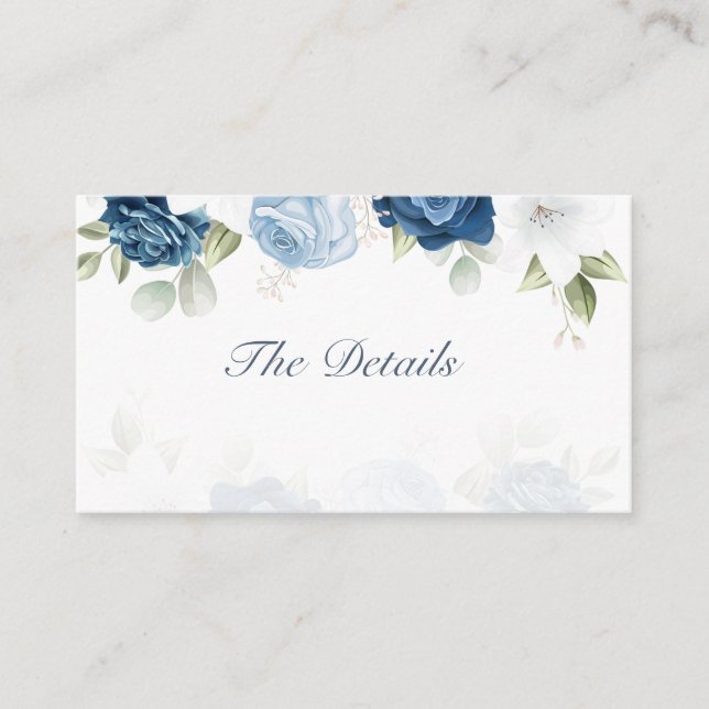 Dusty Blue Floral Watercolor Script Wedding Enclosure Card (Front)
