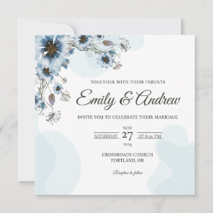 Dusty Blue Floral Watercolor Square Wedding Invitation
